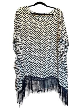 2 Chic Navy and White Zigzag Sheer Overlay, O/S